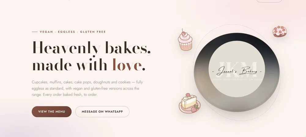 Jannat's Bakery website hero section