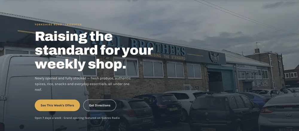 Patel Brothers Superstore website hero section